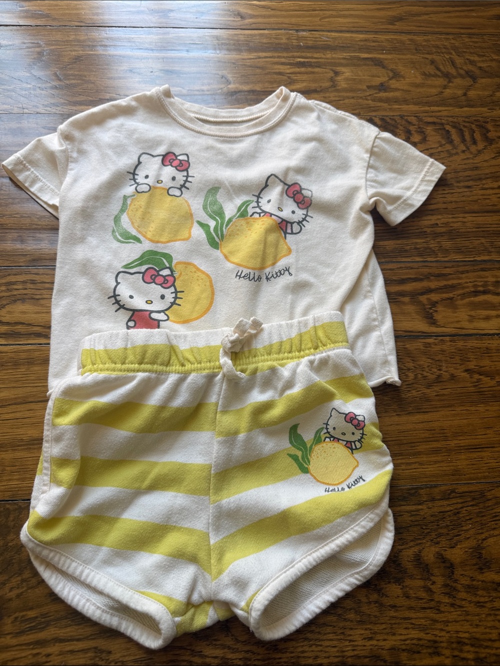 Hello Kitty Kids Yellow & White Lemon Stripe Pajama Set